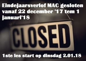 Sluitingsdagen MAC eindejaar 2017