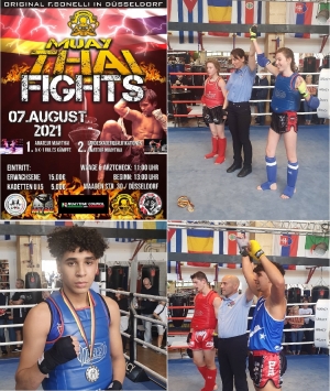 Jessica,Ilyas en Anouar in Dusseldorf (D) Muaythai op 7.08