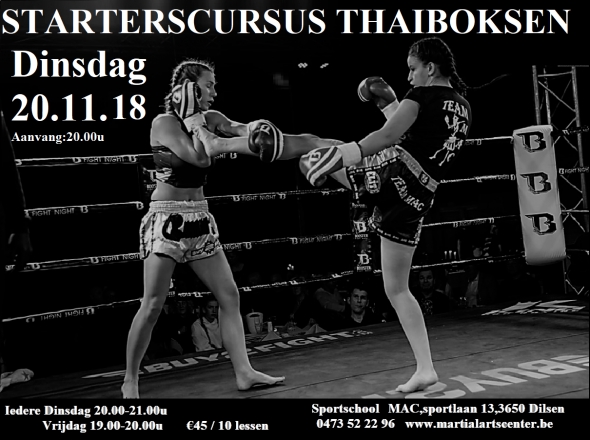 Starterscursus Thaiboksen begint dinsdag 20 november 18