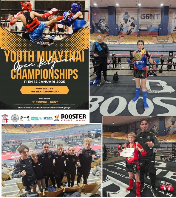 Brajan,Jelte,Valentina,Faith,Milan en Rik op het BK muaythai youth te Gent 11/12.01.25
