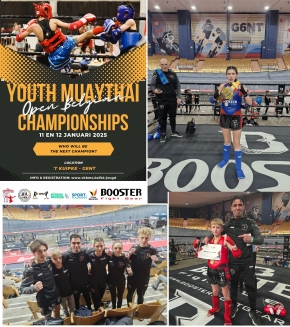 Brajan,Jelte,Valentina,Faith,Milan en Rik op het BK muaythai youth te Gent 11/12.01.25